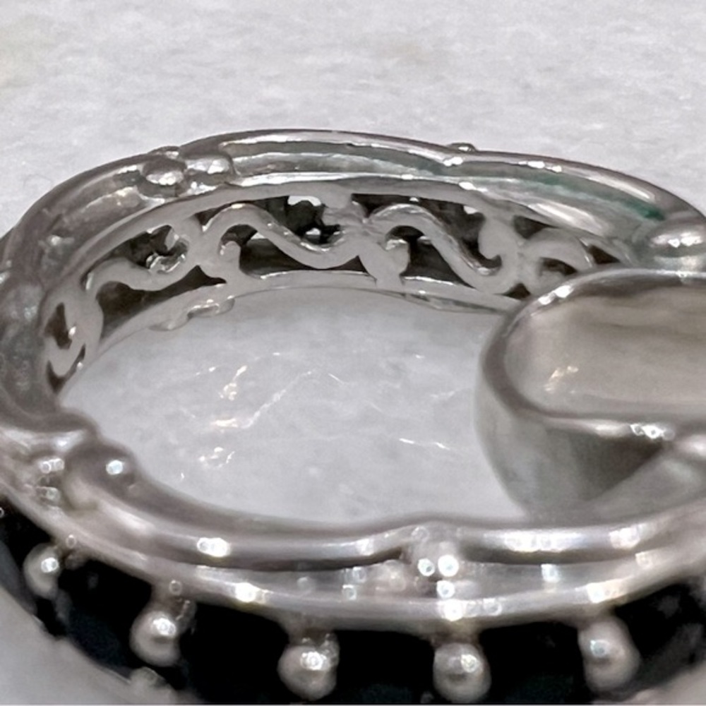 Thai Black Spinel Silver Hoop Scroll Detailed Earrings - Picture 11 of 14